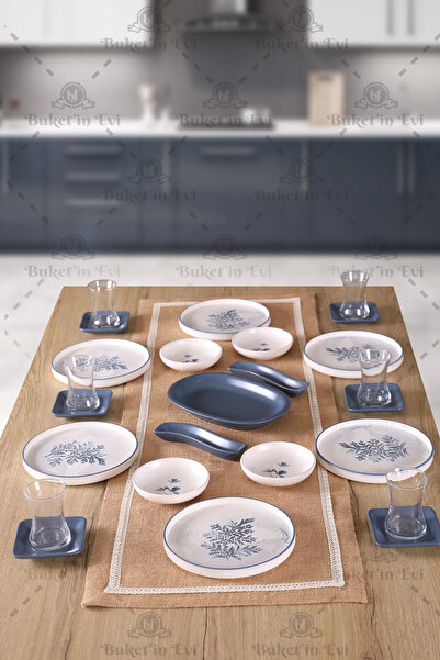 Keramika Keramik Blue Magic Yaprak Desenli 6 Kişilik 25 Parça Kahvaltı Takımı