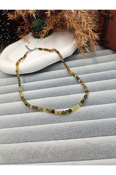 AURA Green Natural Stone Necklace - Agate Stone Detailed