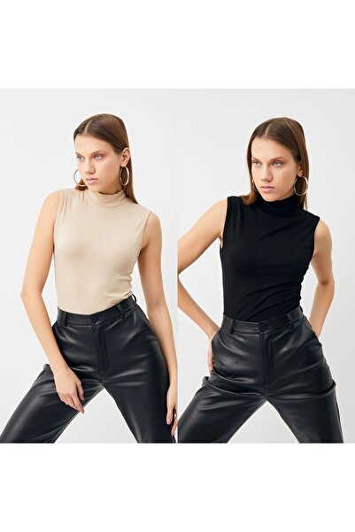 Lunamiratto Turtleneck Black-Ten Women's Bodysuit Set of 2 - Super Quality, H...