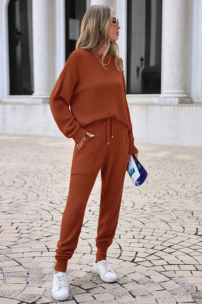 bacc Tile Colored Women's Knitwear Set - Comfortable Fit, Crew Neck, Double Pocket Bottom/High Bc24Yg157Stn