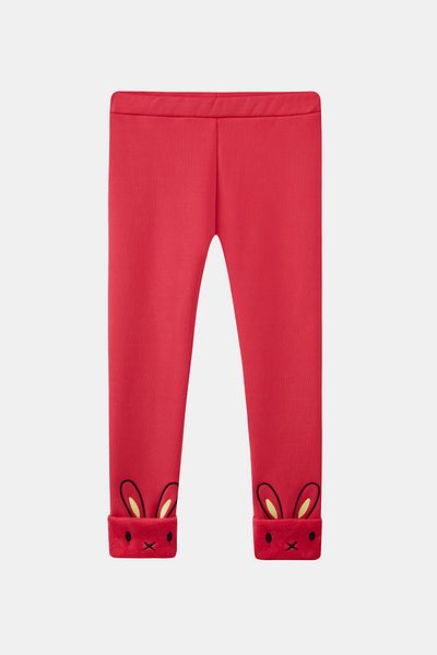 LOVETTI Dark Fuchsia Girls' Full Raised Eared Rabbit Embroidery (Nova) Leggings