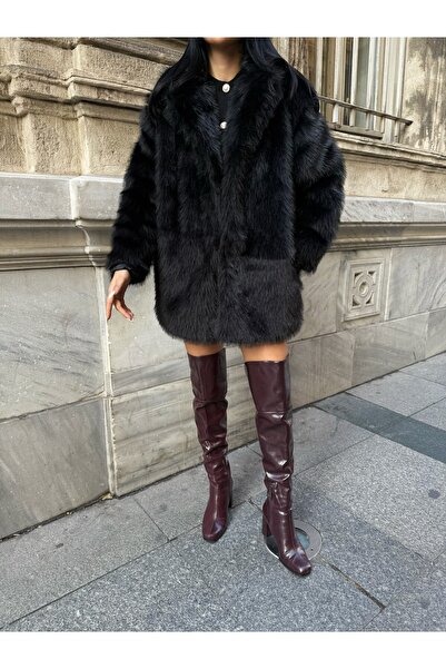 Ekim Store Siyah Premium Uzun İçi Astarlı Kürk