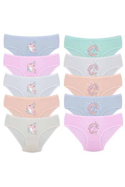 Onurel Pachet de 10 chiloți din lycra cu imprimeu Dolfin și unicorn pentru fete
