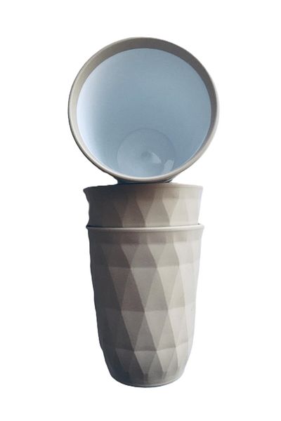 HOBBY LİFE 0.35 Liter Prism Glass Set of 3 - Cream
