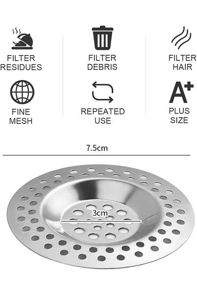 optana 1 Pcs Stainless Metal Round Kitchen Sink Drain Strainer, Bathroom Sink Hole Garbage Stopper Hair Tu