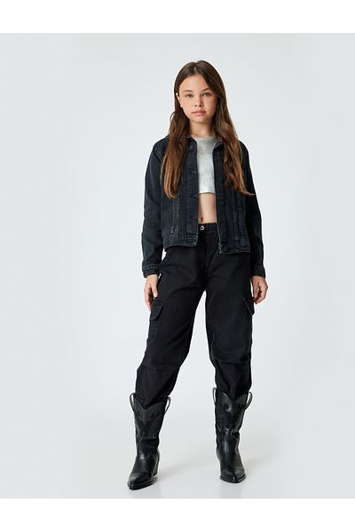 Koton Cotton Jogger Jeans - Cargo Pocket and Button Detail