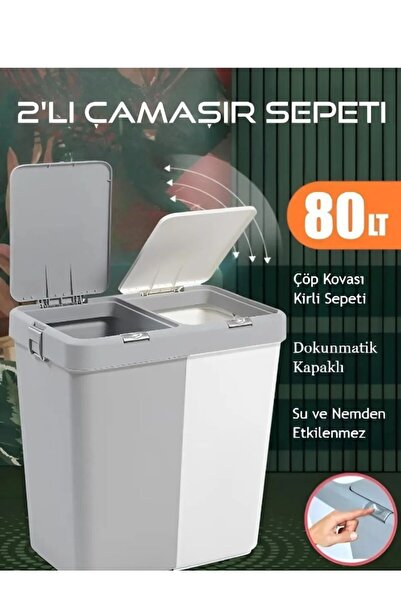çt çeçem ticaret Gray White Double Touch Dirty Laundry Basket