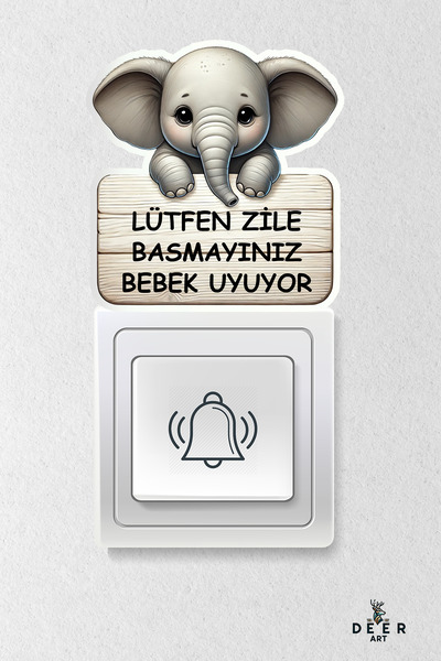 deer art Lütfen Zile Basmayınız - Bebek Uyuyor Kapı Zili Priz Sevimli Fil Sti...