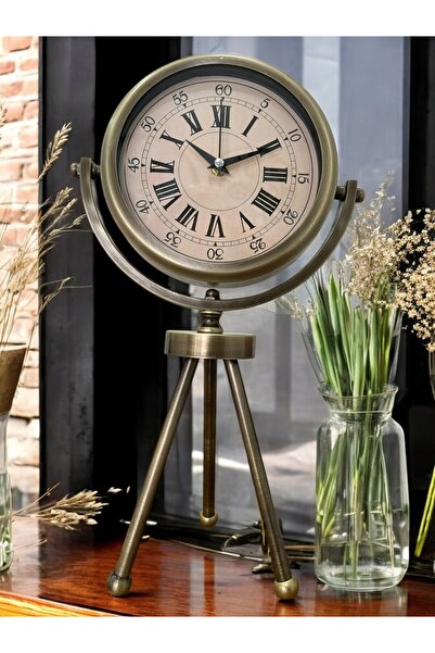 Falez Dekorasyon Metal Eskitme Dekoratif Hediyelik Ayaklı Masa Saati