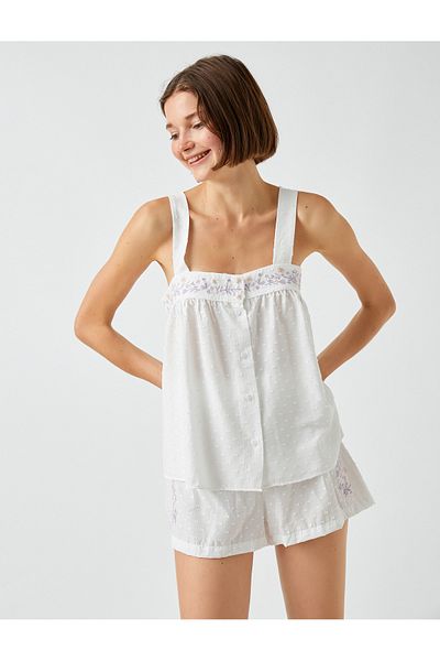 Koton Geknöpftes Pyjama-Oberteil mit Trägern und Stickerei
