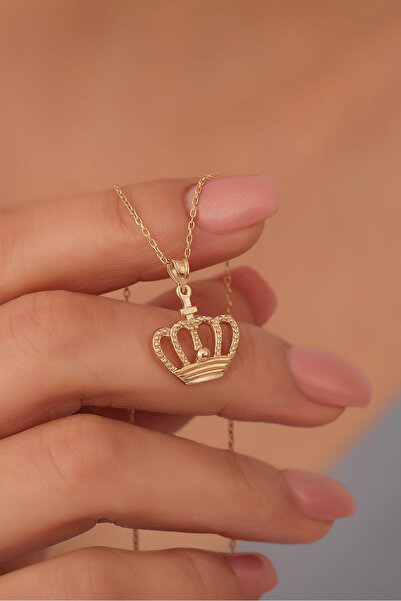 Nox Jewelry 925 Ayar Altın Mikron Kaplama Kral-Kraliçe Tacı Kolye - CN00417