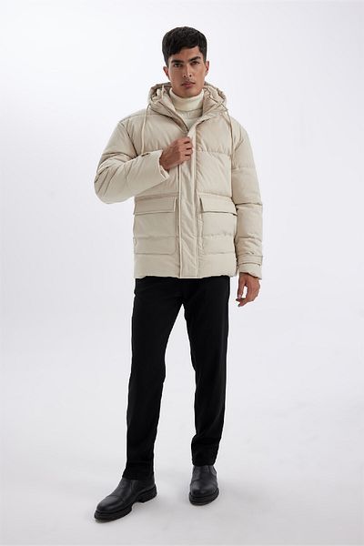 DeFacto Slim Fit Slim Fit Puffer Coat με κουκούλα με φερμουάρ διπλή τσέπη A3489ax24wn