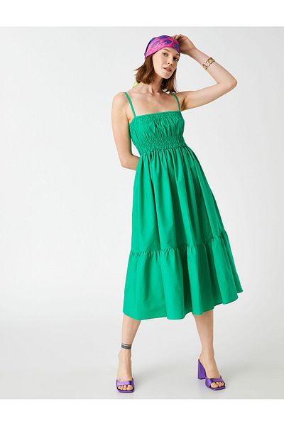 Koton Φόρεμα Ποπλίνα Midi Size Layered Gipe Λεπτομερές βαμβακερό