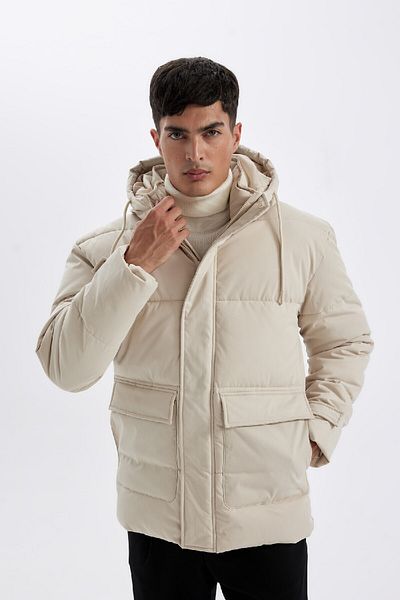 DeFacto Slim Fit Slim Fit Puffer Coat με κουκούλα με φερμουάρ διπλή τσέπη A3489ax24wn