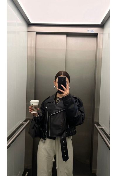 Ekim Store Кожено кожено яке с колан
