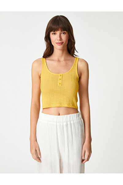 Koton Crop Athlete U Neck Button Detailed