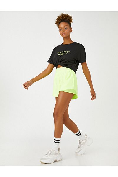 Koton Crop Sports T-Shirt Slogan Printed Short Sleeve