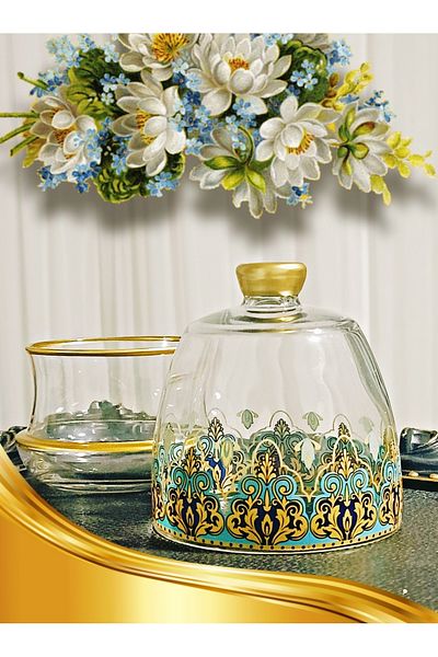 SAMSA Gold Pearl Patterned Sugar Bowl and Turkish Delight Bowl Set - with Metal Spoon Gift, 1 Piece