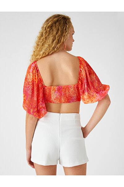 Koton Şahika Ercümen - Balloon Sleeve Crop Blouse with Tie Detail