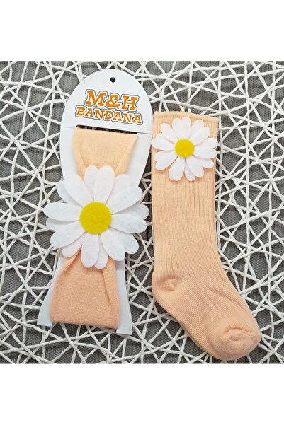 ÖZKARDEŞLER BABY Bebek  ve çocuk diz altı çorap ve bandana papatyalı set