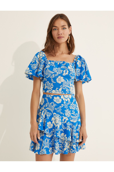 Koton Melis Ağazat X - Halenka ze směsi lnu s volánovými rukávy