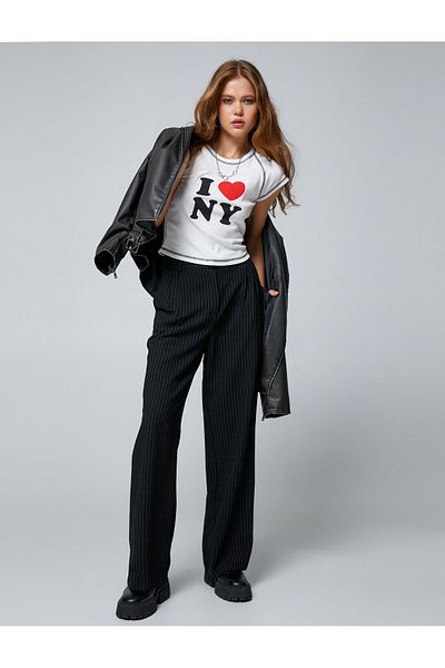 Koton Palazzo Trousers High Waist Striped with Pleat Detail