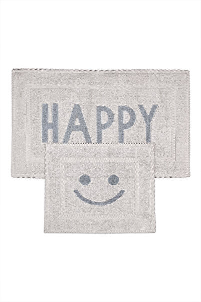 Bluenity Happy Doğal Pamuklu 2'li Banyo Paspas Seti 60x100+50x60 Cm - Gri