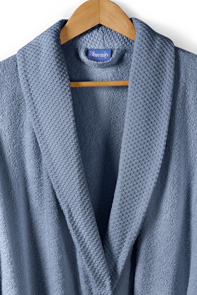 Bluenity Екстра м'який халат синій - 100% натуральна бавовна Softy