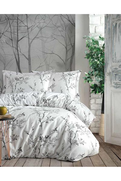 Bluenity Jasmin White 100% Natural Cotton Double Duvet Cover Set