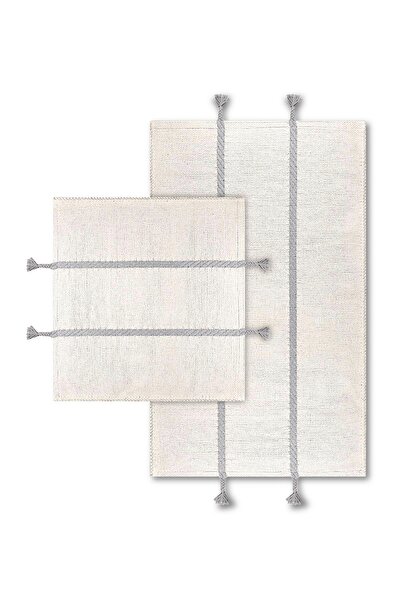 Bluenity Rustik Örgü Desenli Doğal Pamuklu Kaydırmaz Banyo Paspas Seti 60x100...