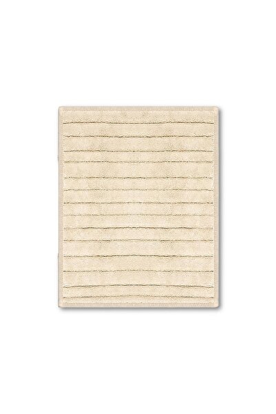 Bluenity Lines Beige Bath Rugs Set - 2 Pcs, 60X100 Cm, 50X60 cm Natural Cotton