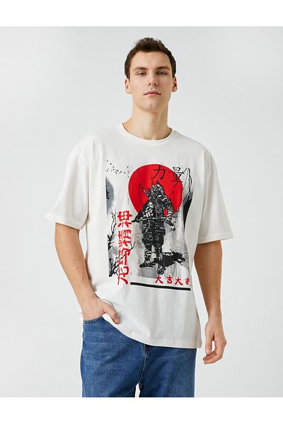 Koton Oversize T-Shirt Far East Printed Crew Neck Short Sleeve