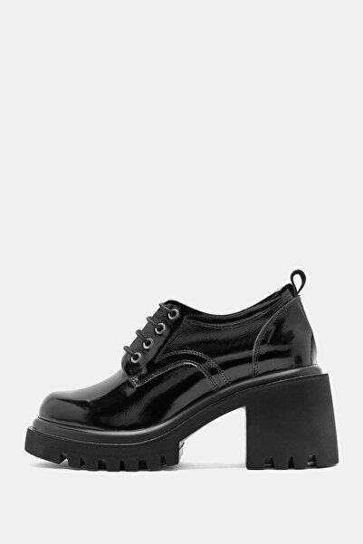 Bestyle Дамски черни мокасини с висок ток Leona от естествена кожа