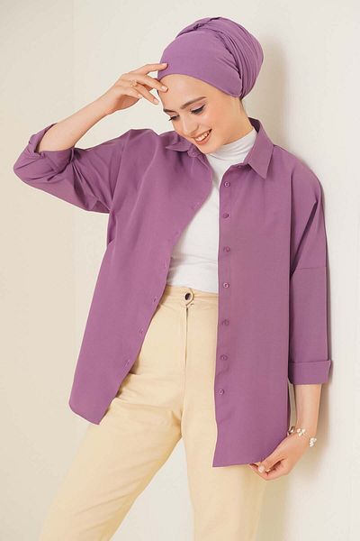 Bigdart 103901 Cămașă Oversize Basic Hijab - Liliac închis