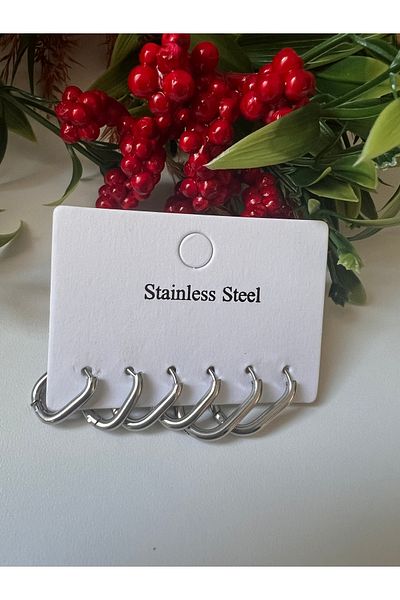 Home Stainless Steel Multiple Rectangle Model Silver Earrings