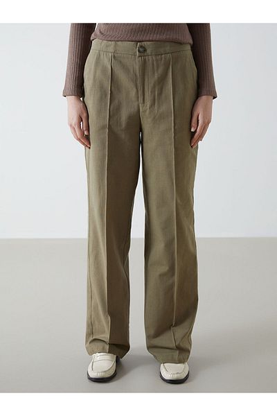 LC Waikiki New Season Standard Fit Plain Linen Blended Women's Trousers - S5If97Z8