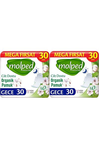 Molped Pure&Soft Sanitary Pad Night 60 (2Pk*30) Piece Mega Pk