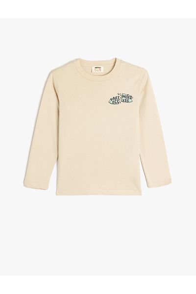 Koton Crew Neck Long Sleeve Cotton Print Detail T-Shirt