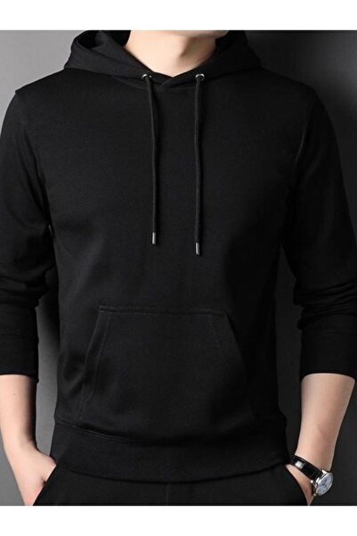 FİTGO Ανδρικό φούτερ Kangaroo Pocket επένδυση fleece Μαύρο με κουκούλα