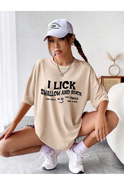 BW Bravely Wear Γυναικείο μπλουζάκι με στάμπα I LICK, από βαμβακερό ύφασμα, χ...