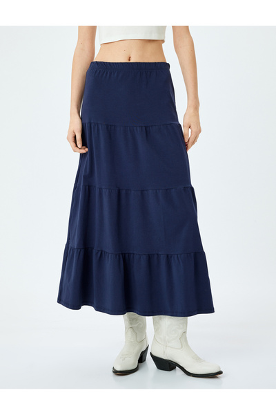 Koton High Waist Oversize Layered Flounce Midi Skirt