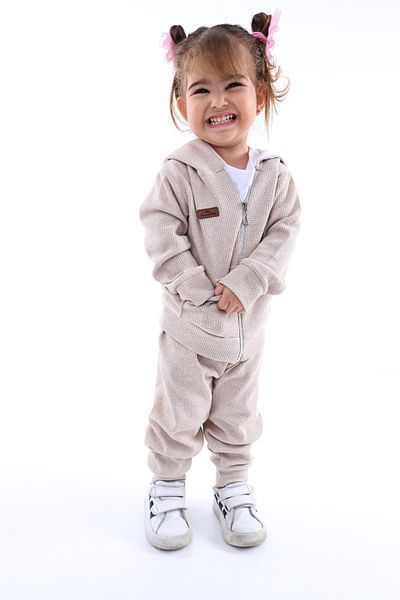 minitrends Wafle Knitted Fabric Girl's 3 Piece Set