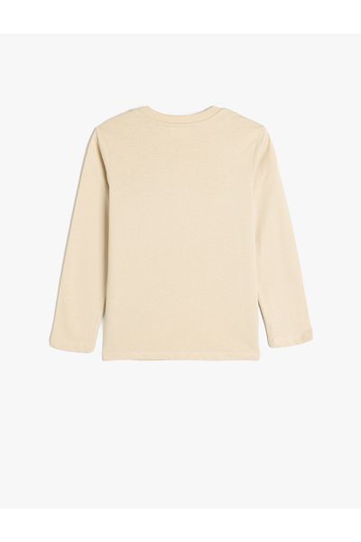Koton Crew Neck Long Sleeve Cotton Print Detail T-Shirt