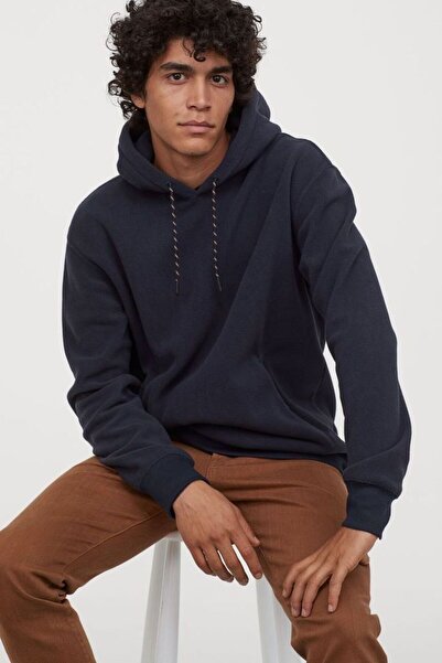 FİTGO Синій капюшон з кишенями для кенгуру Чоловічий світшот