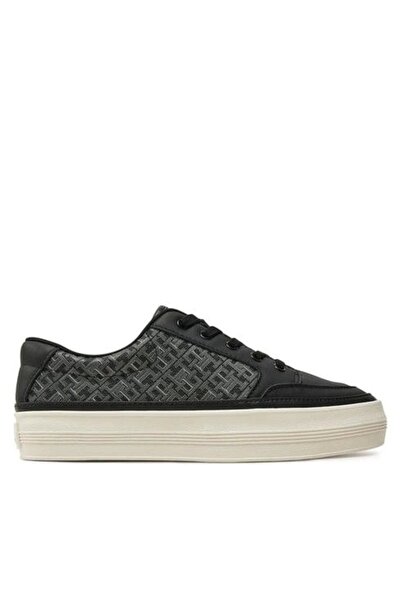 Tommy Hilfiger Women's Black Vulc Leather Monogram Sneakers