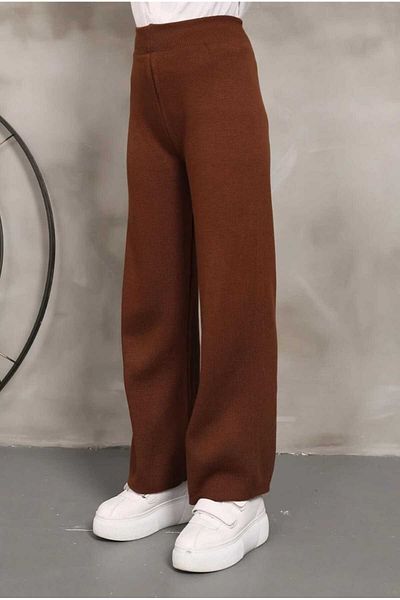 BlueTex Brown Knitwear Trousers - Wide Leg and Elastic Waist