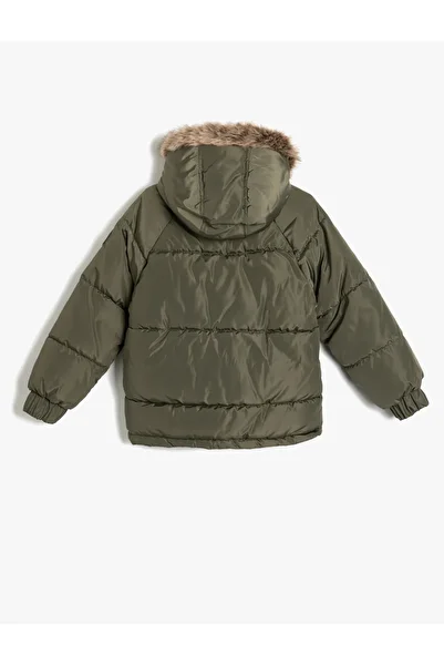 Koton Hooded Inflatable Coat - Faux Fur and Wind Detail