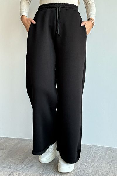 InStyle Μαύρο παντελόνι με φαρδύ πόδι