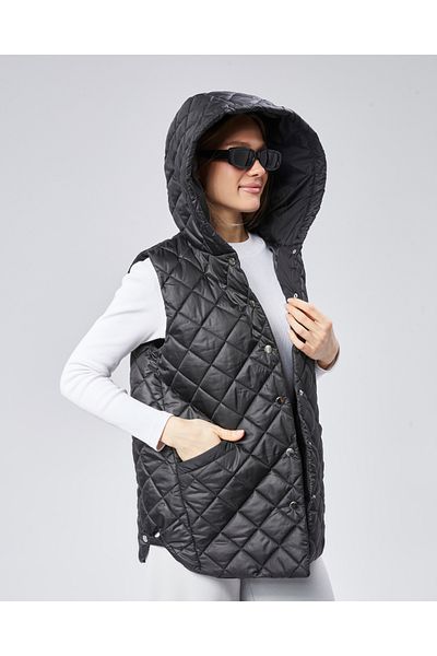 exxitcollection Women's Quilted Hooded Snap Vest
