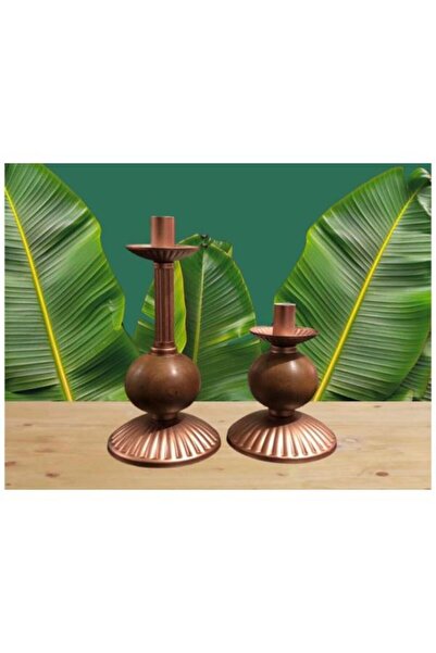 DEDE İKİLİ PİNO MUMLUK AHŞAP TOP DETAYLI BAKIR